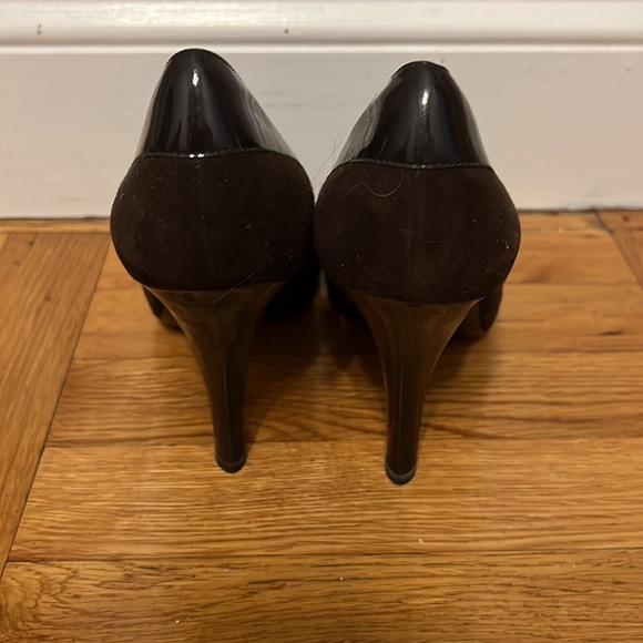 Brown Suede Peep Toe Heels - Picture 3 of 3